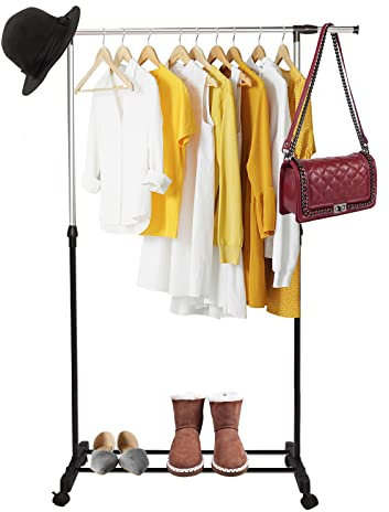 Newpop kleiderständer mit rollen, kleiderstangen verstellbar höhen 90-160CM, breiten 80-150CM, kleiderstange ausziehbarer, kleiderwagen für Schlafzimmer und Balkon hängst kleidung,platzieren Schuhe