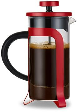 Tchibo Siebstempelkanne für manuelle Kaffeezubereitung, French Press aus hitzebeständigem Borosilikatglas, spülmaschinengeeignet, 300ml Fassungsvermögen für ca. 2 Tassen, Edelstahl, Rot