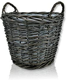 DARO DEKO Weiden Pflanzkorb schwarz Ø 40cm mit Henkeln und Kunststoffeinsatz Aufbewahrungskorb Pflanzkübel Übertopf Blumen-Korb