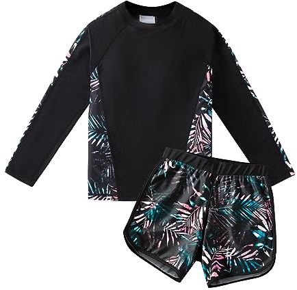 KID1234 Girls Swimsuit Long Sleeve Swimsuit for Girls Rash Guard Swimwear Two Piece Bathing Suit with Headband