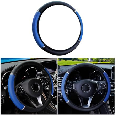 CGEAMDY Couvre Volant Voiture, imperméable, Housse de Volant en Cuir élastique, Volant Antidérapant pour Véhicules, Accessoires de Volant Universels avec Un Diamètre de 37-38 cm (Bleu)