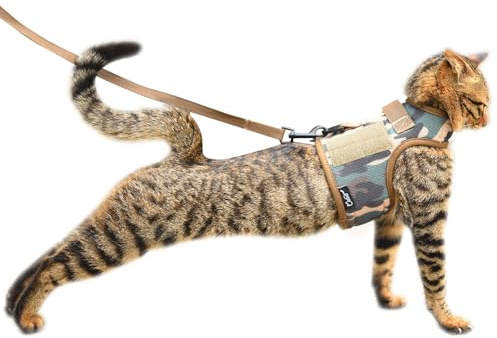 Pettorina tattica per gatti e guinzaglio per passeggiate, a prova di fuga, tessuto a rete traspirante, giacca regolabile per gatti, motivo mimetico Jungle, XL