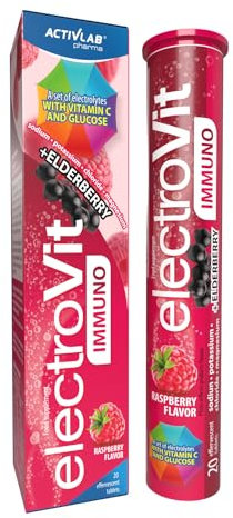 Activlab ElectroVit IMMUNO- Hochwertige Kinder-Nahrungsergänzung Magnesiumcitrat, 20 Brausetabletten, Himbeergeschmack, Magnesium, Vitamin C, schwarz lila