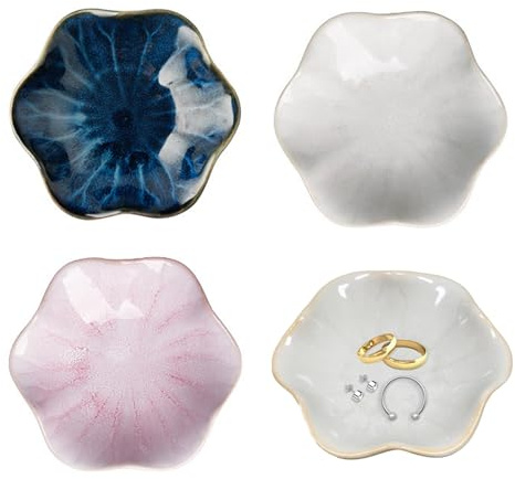 Lunyloer 3 Pièces Ceramique Coupelle Bijoux, Plateau Decoratif, Décoratif Vide Poche Entree, Forme de Fleur Plateau Bijoux, Coupelle Decorative pour Bijoux, Bagues