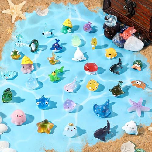 JOLCEEY 36pcs Mini Sea Animals, Resin Tiny Ocean Figurines Marine Miniature Plastic Animals Aquarium Ornaments Decorations for DIY Fish Tank Potted Micro Fairy Garden Dollhouse