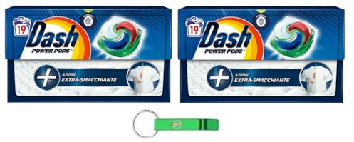 Dash Power Pods - Detersivo per lavatrice in capsule, 19 lavaggi, effetto extra smacchiatore, rimozione delle macchie + portachiavi Beni Culinari