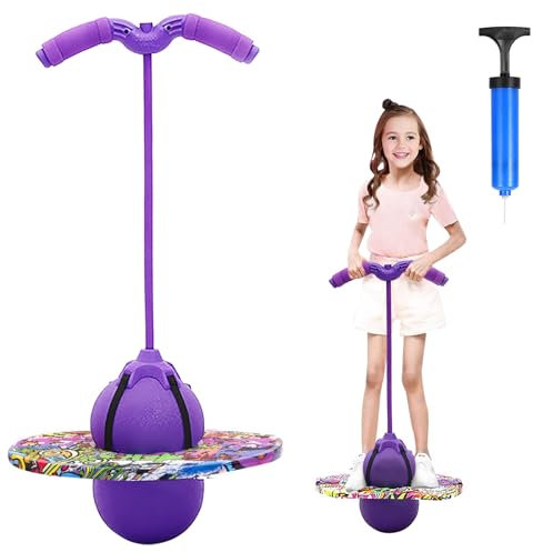 Hengrongshen Pogo Ball mit Griffen, Pogo Stick Hüpfball für Kinder, Hüpfstange mit Luftpumpe, Pogo Ball zum Training des Gleichgewichts, Jump Spiel Geschenk für Kinder ab 6 Jahre (Lila)