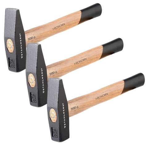 3 martillos de alta calidad de 500 g con cabeza de acero forjado resistente, peso equilibrado, mango ergonómico de madera de nogal de alta resistencia, irrompible y duradera