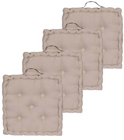 Atout Ciel Lot de 4 Coussins de Sol 40x40cm avec Anse contrastée, Taupe