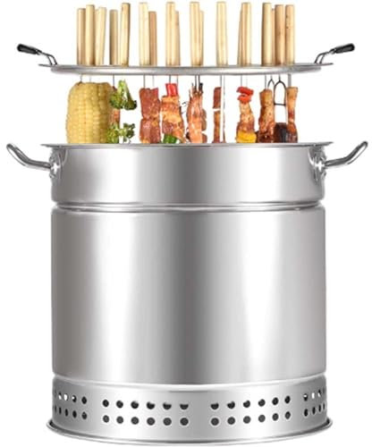 Rauchfreier Holzkohle-Räuchergrill - Edelstahl Vertikalgrill mit 20 Spießen für Rundbraten - für Camping