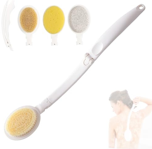 Cepillo Para Espalda Y Ducha, Esponja Para Ducha, Cepillo Exfoliante Corporal, Crema Para Espalda Con Mango Largo, Cepillo Para Ducha, 3 En 1, 3 Cabezales Intercambiables