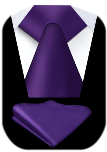 URAQT 3.15 Solid Color Tie Formal Necktie and Pocket Square Set (23 * 23CM) for UK Men Business Wedding Party Work Tie - 8cm Dark Purple