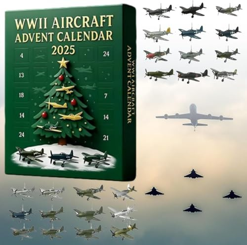 Calendario de Adviento de aviones de la Segunda Guerra Mundial 2025, 24 días de pájaros de guerra icónicos, calendario de Adviento de aviones Ww2 cuenta regresiva de Navidad con 24 mini pájaros de
