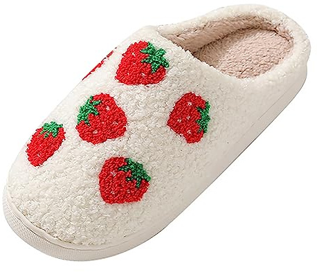 Generisch Casa cómoda, Lindos Modelos De Fresa De Dibujos Animados, Zapatillas Cálidas De Las Mujeres De Felpa Mullido De Navidad Zapatillas De Piel De Cordero, rojo, 45 EU