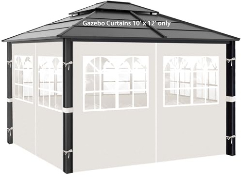 aonear Cortinas de privacidad de 10 x 12 pies con ventanas de PVC, pared lateral de 4 paneles con cremallera, repuesto universal para patio, toldo al aire libre, jardín y patio trasero, beige