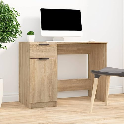 QINXIXINAIXI Bureau d'ordinateur avec tiroir en bois - Bureau en chêne Sonoma - 100 x 50 x 75 cm - Table de bureau avec compartiments pour livres et dossiers, poste de travail pratique pour le bureau