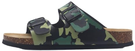 Camo Slides kork fotbädd kvinnor män, justerbar komfort öppen tå sandaler | Kamouflage kork fotbädd sandaler, justerbart spänne ledig, platt slip-on sommar utomhus, lätt