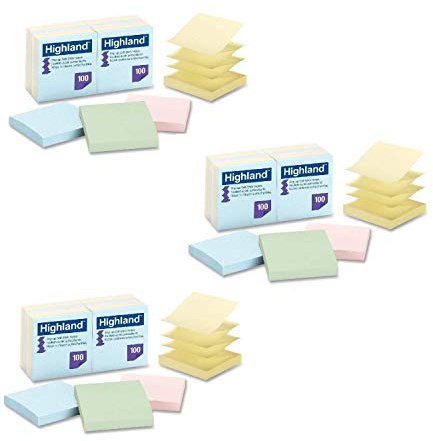Highland 6549-PUA Pop-up Notes, 3 x 3 Inches, Assorted Pastel Colors, 36 Pack