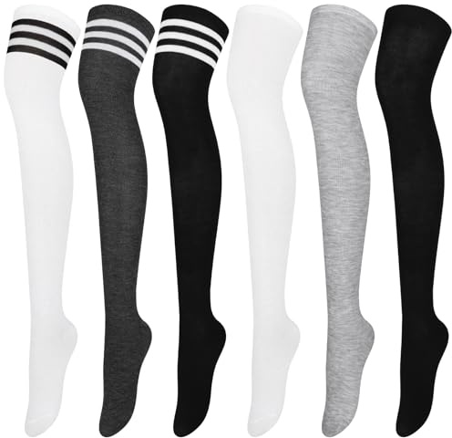 Aneco 6 Pairs Over Knee Thigh Socks Knee-High Warm Stocking Women Boot Sock Leg Warmer High Socks for Daily Wear, Cosplay