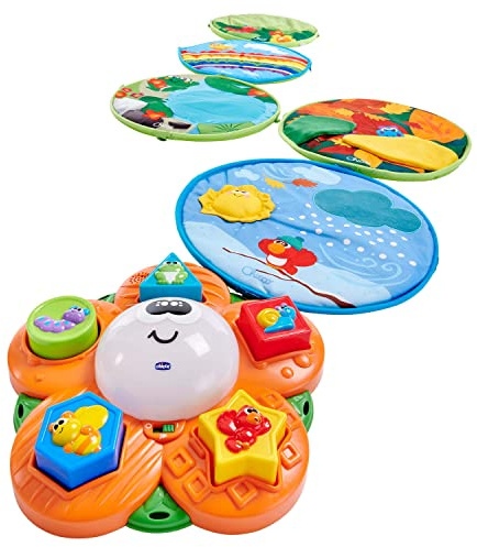 Chicco Tappeto Gioco Bambini Sentiero delle Stagioni, Percorso Sensoriale Elettronico e Gioco a Incastri con 5 Tappetini Morbidi e Fiore Centrale con Suoni e Luci - Giochi Neonato e Bambini 9+ Mesi