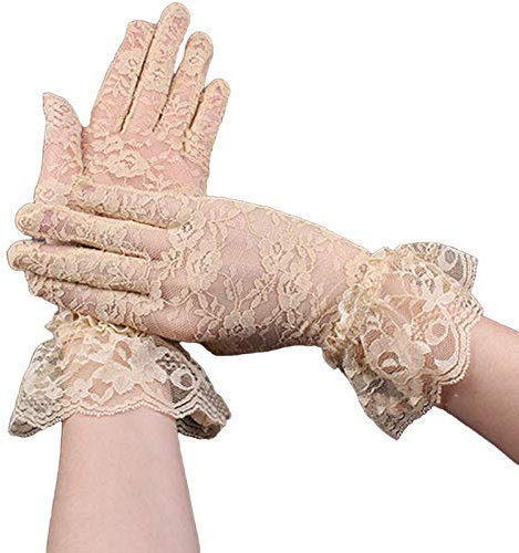 AWOCAN Damen Spitze Elegant Kurze Handschuhe für Hochzeit, Party, Tee Party, Prom und Abend - Beige, One Size