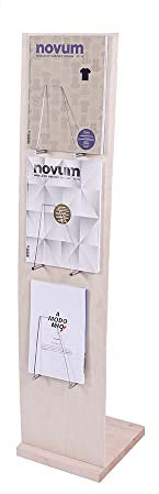 VKF Renzel GmbH Prospektständer aus naturbelassenes Holz (Tanne) mit Edelstahl-Prospekthalterung - nachhaltig - 3 Prospektfächer für DIN A4/A5 Hoch- und Querformat