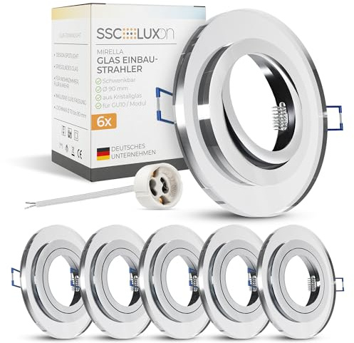 SSC-LUXon MIRELLA 6x schwenkbare Glas Einbaustrahler rund spiegelnd Fassung für GU10 & Modul - Einbau Deckenleuchte Lochmaß 70-80mm