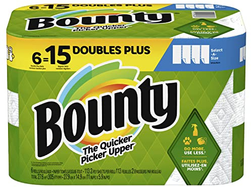 Bounty Select-A-Size Paper Towels, 6 Double Plus Rolls, White, 113 Sheets Per Roll