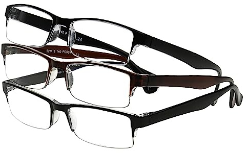 Foster Grant Men's Pete Rectangular Reading Glasses, Black and Brown, 3 Pack, 2.75x