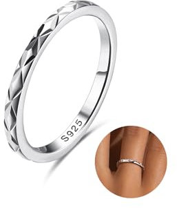 Milacolato 925 Silver Ring for Women Girls, 18K White Gold Plated Sterling Silver Thin Band Rings, 1.5mm Wedding Engagement Promise Finger Ring Diamond Cutting Ring P 1/2