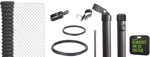 Alberts 697150 Maschendrahtzaun als Zaun-Komplettset, zum Einbetonieren mit Kniekissen | verschiedene Längen, Höhen und Farben | anthrazit-metallic | Höhe 100 cm | Länge 15 m