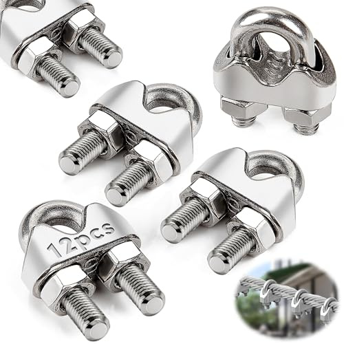 Mbsomnus 12 morsetti per fune metallica da 6 mm, in acciaio inox A4(V4A) DIN741, morsetti per fune metallica M6, morsetti per fune in acciaio, per morsetto, fune metallica da 6 mm, fissaggio