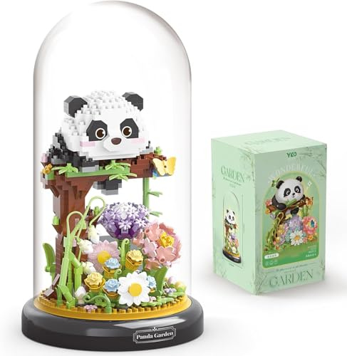 TRavesty Ensemble de Blocs de Construction de Bouquet de Fleurs de Panda, Décoration d'animaux de Fleurs et de Plantes avec Housse Anti Poussière, Accessoires Décoratifs Créatifs pour la Maison