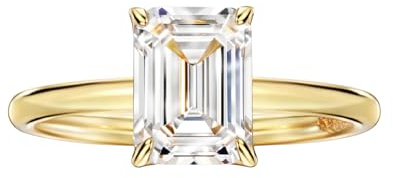 Michooyel 18K Gold Plated Cubic Zirconia Engagement Ring for Women, 2.0ct Emerald cut CZ Solitaire Promise Rings 925 Sterling Silver Rings