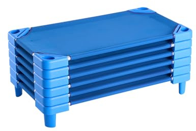 VEVOR Lettino Impilabile per Bambini 102 x 57 cm Lettini Portatili per Pisolino dei Più Piccoli, 6 Pezzi, Dimensioni Standard, Lettini per Asili Nido per Bambini, Letti per Asili Nido per Dormire, Blu