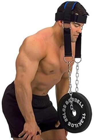 Guyode Head Arnés Ajustable, Diadema Cuello Entrenador, Arnés Deportivo para Entrenamiento de Cuello, Arnés de Cabeza, Head Neck Trainer Dip Cinturón, Cuello Acolchado y Cadena de Acero Ajustable