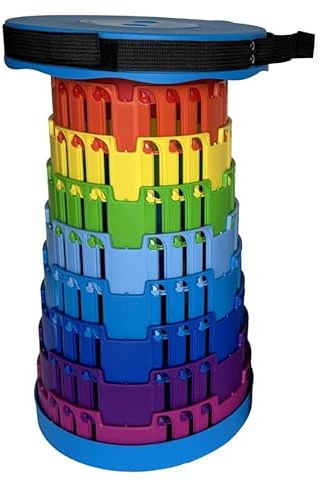 Unibos | Heavy Duty Rainbow Portable Folding Plastic Stool, Lightweight & Sturdy, Adjustable Height, Holds Up to 396 Lbs, Ideal for Outdoor Events, Fishing, Hiking & Camping