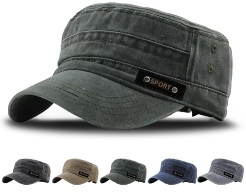 WENAUANG Gorra Militar Unisex, Gorra Militar Vieja Lavada, Adjustable Retro Gorra Plana, Transpirable Viseras Hombre Adecuado para Deportes al Aire Libre, Hombres y Mujeres