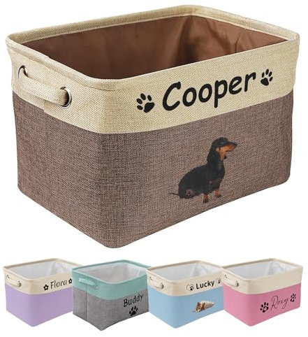 proautocss Personalised Dog Toy Box,Custom Storage Basket With Pet's Name and Photo, Collapsible Dog Cat Toy Basket With Handles for Organizing Dog Cat Clothes,Shoes,Pet Accessories
