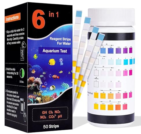 Rurunklee 6-in-1 Aquarium Test Kit for Fish Tanks - Quick & Accurate Water Testing Strips for Aquariums & Ponds. Tests pH, Total Chlorine, Hardness and Carbonate Root