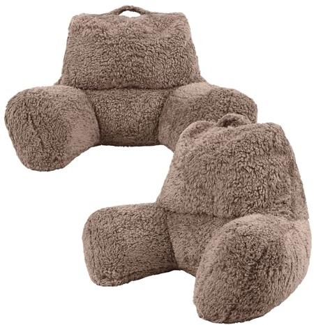 icon Teddy Bear Fleece Large Cuddle Cushion, Brown, 2 Pack, Reading Pillow, Back Support Cushion, Back Support Pillow for Bed with Bead filling included, Ideal as a backrest for sitting up in bed