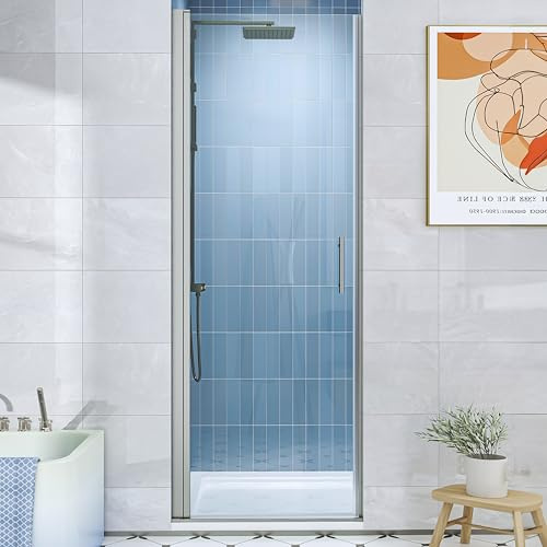 Hasipu 24.3-25 W X 72 H Pivot Shower Door - 1/4 Tempered Glass Shower Door, Brushed Nickel, Reversible Installation for Bathroom