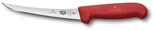Victorinox Fibrox Ausbeinmesser, Scharfes Küchenmesser für Fleisch und Fisch, 15 cm, Gebogene Klinge, Flexibel, HACCP Farbgriff, Rutschfest, Rot