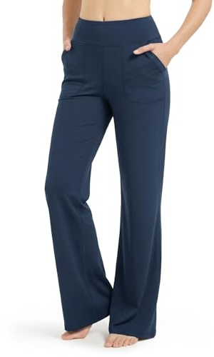 Zylioo utsvängda leggings med långa ben yogabyxor dam lång/extra långa, ogenomskinliga bootcut leggings stor/extra stor, träningsbyxor bootleg jazzbyxor, Marinblått ben, M Tall