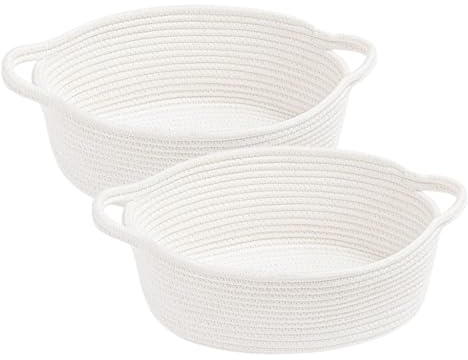 Abiyou 2 Pieza Cesta de Regalo Vacía, Cesta de Almacenamiento de Cuerda de Algodón Trenzada con Asa, Cesta Tejida de Algodón, Tejida Cesta de Juguete, para Regalos,Fiestas,Cumpleaños,Toallas,Juguetes
