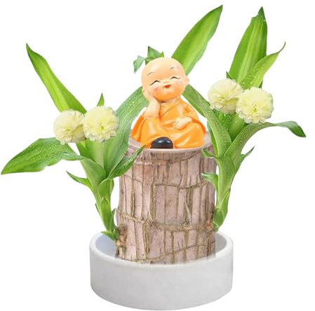 Madera De La Suerte De Brasil con Maceta Y Figura, Mini Decoración De Madera De La Suerte De Brasil, Tocón Hidropónico En Maceta, Planta De Maderas De La Suertes, Planta De Bambú De La Suertes