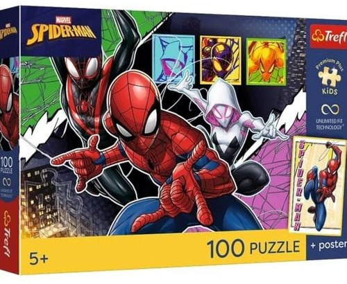 Trefl - Il Ragno Eroe - 100 pezzi - Puzzle colorati con i personaggi della fiaba, da comporre, poster esclusivo incluso nel set, intrattenimento creativo, gioco per bambini dai 5 anni in su
