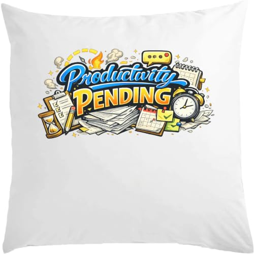 Väntande uppgifter och produktivitet illustrerad vit kudde 40 x 40 cm med fyllning vit