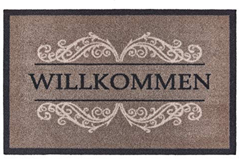 andiamo Schmutzfangmatte Carmen Türmatte Fußabtreter Sauberlaufmatte Willkommen Waschbar bei 30°C Handwäsche Fußmatte, Polyamid, Taupe, 39x58