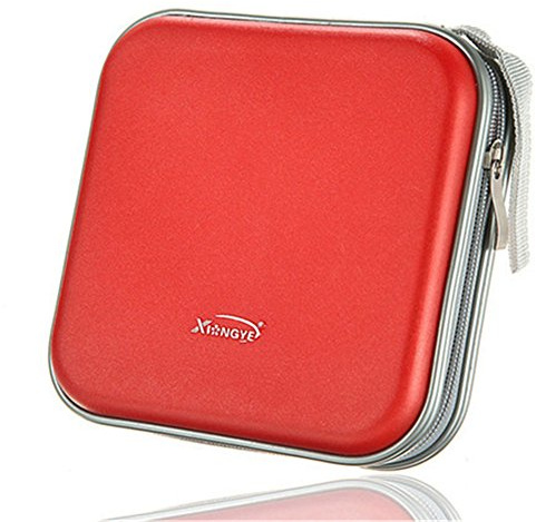 DUBENS Sac de transport rigide pour 40 CD, DVD, VCD, DJ, boîte de rangement (rouge)